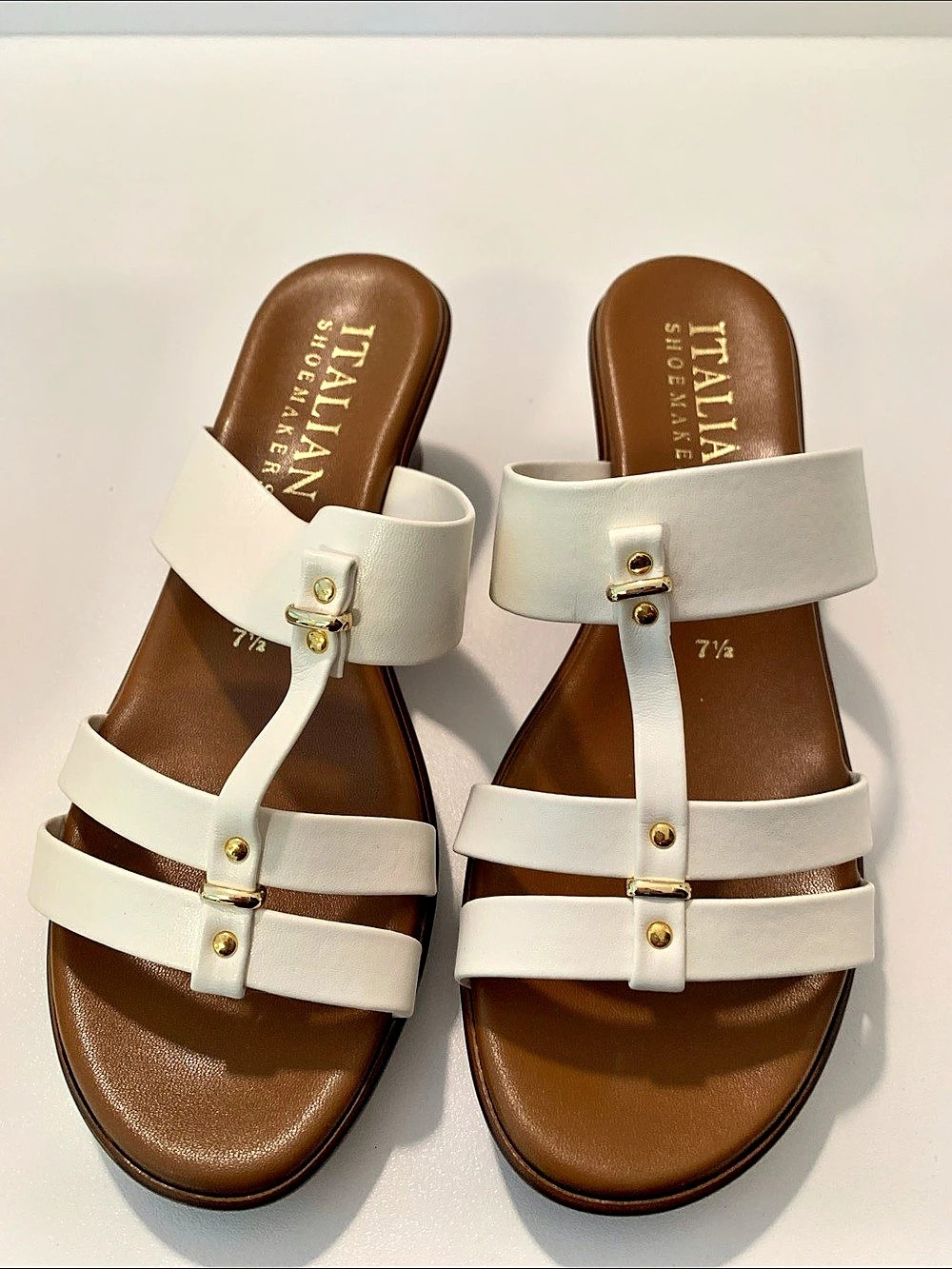 Italian Shoemakers Zuri Wedge Sandal White & Brown US 7.5